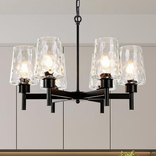 Chandelier Industrial Hanging Light Fixture with Stone Texture Glass Shades