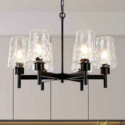 Chandelier Industrial Hanging Light Fixture with Stone Texture Glass Shades