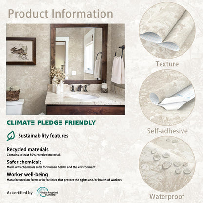 Peel and Stick Wallpaper Oatmeal Cream Vintage Forest Animals Floral Wallpaper Removable Self (Cream / 17.3" x 78.7")