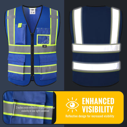 Safety Vest for Men Women Hi Vis Vest with Pockets and Zipper High Visibility Reflective Safety Vests Meet ANSI Standard Grey Color Extended Yellow Strips (Grey / Medium)