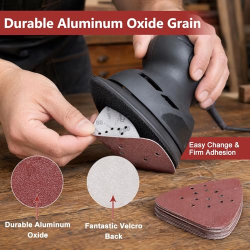 Oscillating Tool Sanding Pads Kit Triangle Sanding Pads and Finger Sanding Pad Fit for Finishing Wood Plaster Metal Leather Compatible with Multiple Tools