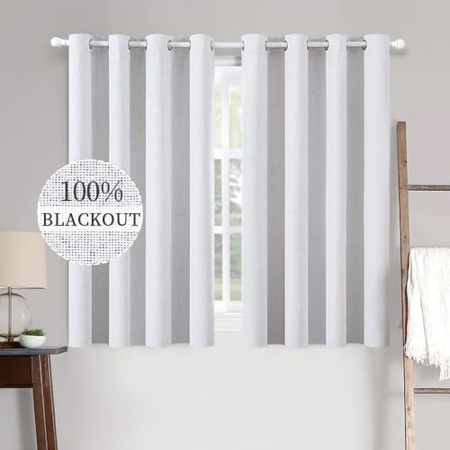100% Blackout Linen Curtains for Bedroom 52x63 Inches Grayish White (Grayish White / 52"W x 63"L (Pack of 2))