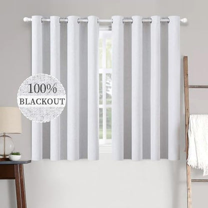 100% Blackout Linen Curtains for Bedroom 52x63 Inches Grayish White (Grayish White / 52"W x 63"L (Pack of 2))