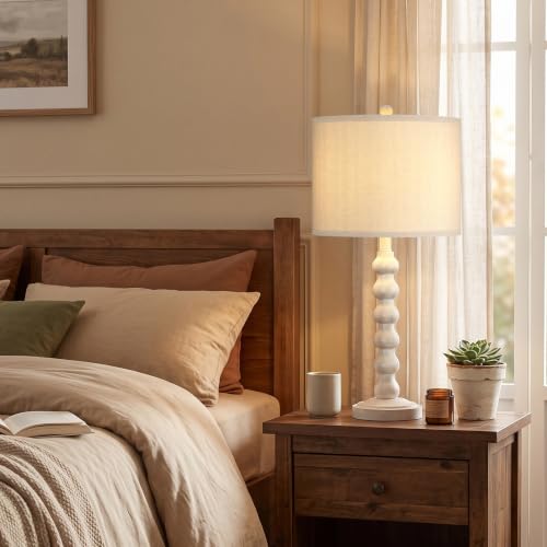 27" Farmhouse Modern Off White Table Lamp for Living Room Bedroom (White 1 Pack)