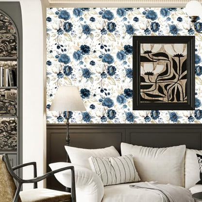 Vintage Dark Black Floral Peel and Stick Wallpaper Botanical Flower Waterproof Removable Self Adhesive Vinyl Contact Wall Paper for Bedroom Bathroom 17.5" X 196"
