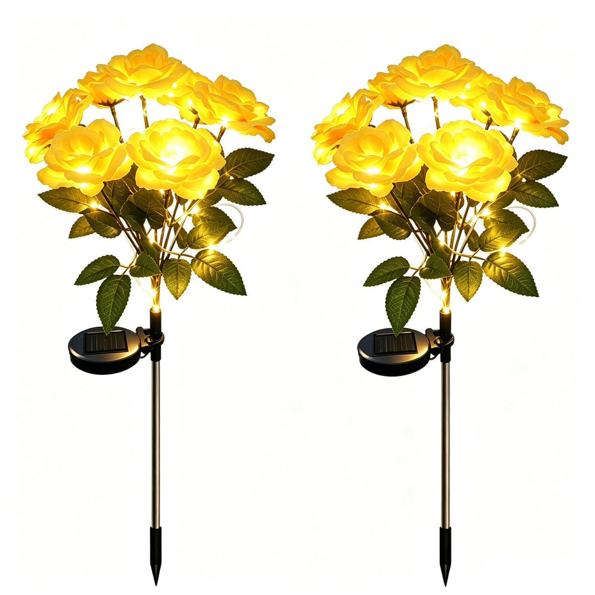 Solar 7 Head Rose Flower Lights Outdoor (Yellow)