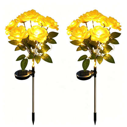 Solar 7 Head Rose Flower Lights Outdoor (Yellow)