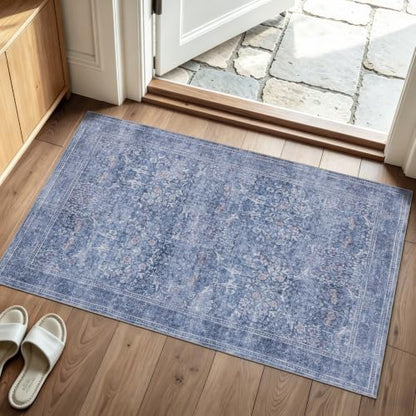 Entryway Rug 2x3 Washable Vintage Floral Rug (Dusk Blue / 2' x 3' (Rectangular))