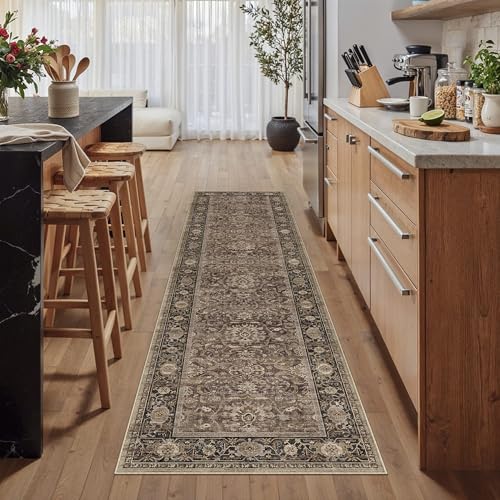 Brown Washable 2x8 Runner Rugs for Hallway Entryway (Retro | Brown / 2' x 8' (Runner))