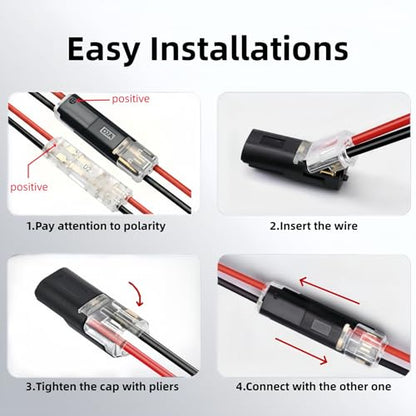 40 PCS Quick Wire Connectors Double Wire Plug in Connector with Locking Buckle No Stripping Easy Connect for Low Voltage DIY Project LED Strips Lights