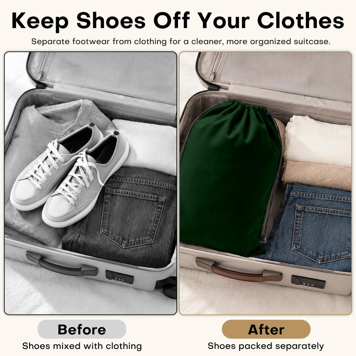 4 Pack Velvet Cloth Shoe Bags for Travel & Packing for Women & Men (Forest Green)