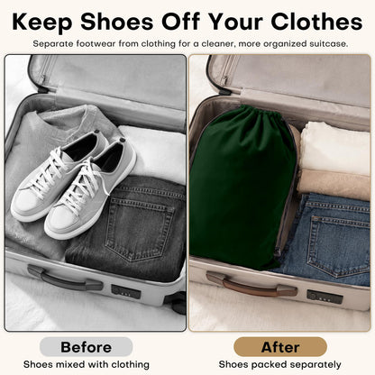 4 Pack Velvet Cloth Shoe Bags for Travel & Packing for Women & Men (Forest Green)