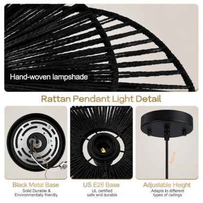 22.8" Large Boho Rattan Pendant Light