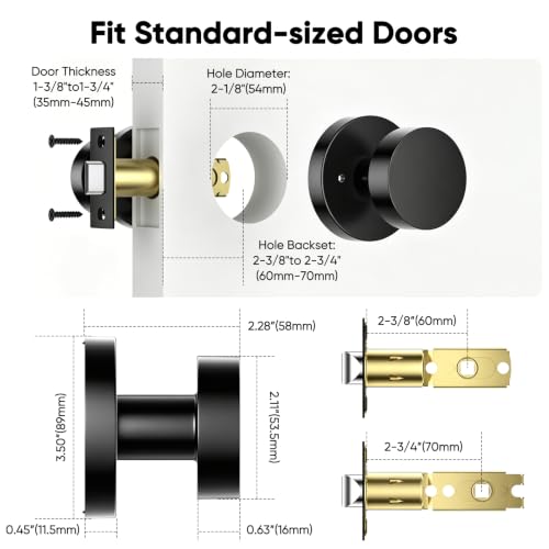 Matte Black Door Knobs Interior 5 Pack (Matte Black)