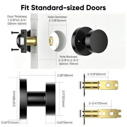 Matte Black Door Knobs Interior 5 Pack (Matte Black)