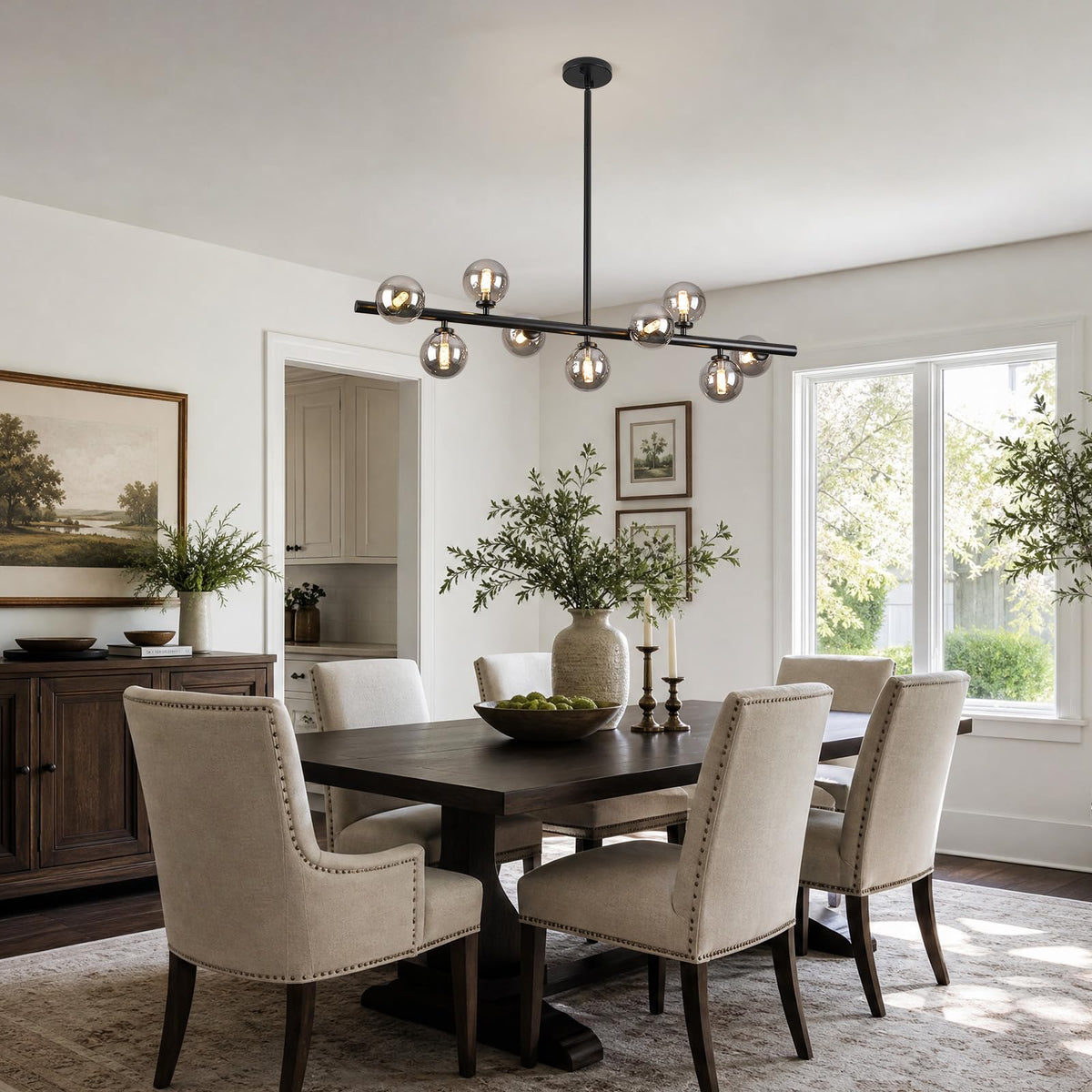 Linear Sputnik Dining Chandelier (Black + Grey / 9-Light 40 Inch)