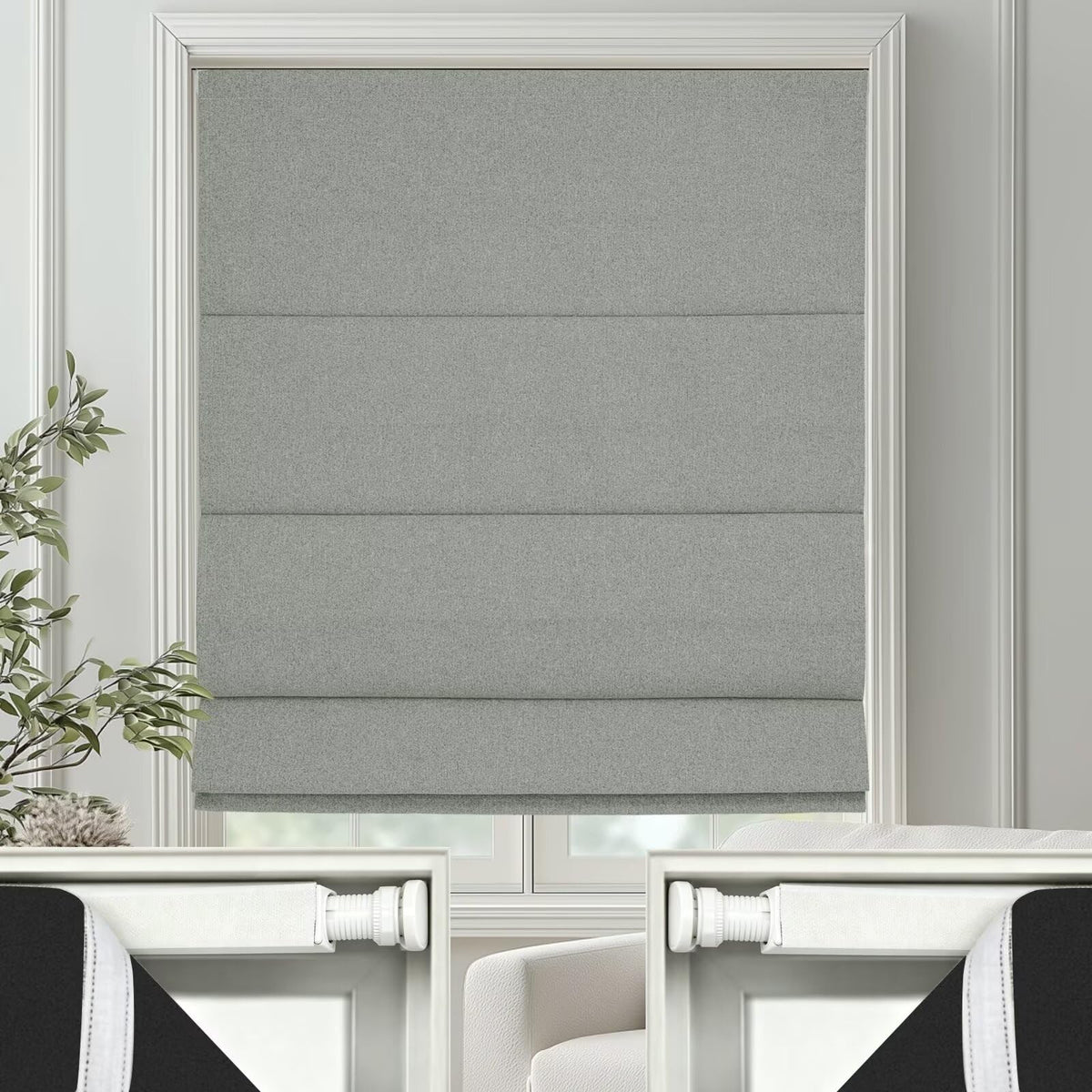No Drill Roman Shades Cordless Blinds Blackout for Indoor Windows (Dark Grey / 35.5"W x 64"H)