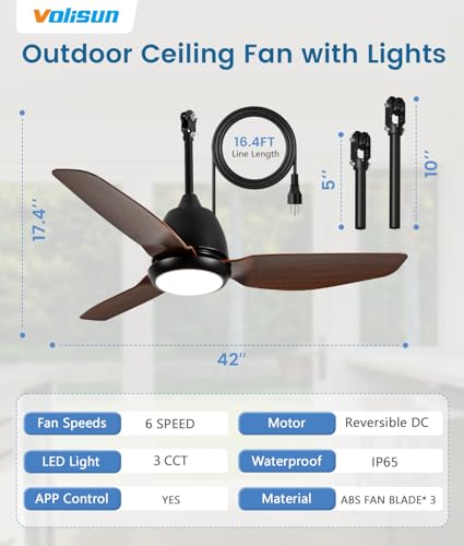 Outdoor Ceiling Fans with Light for Patios (Brown)