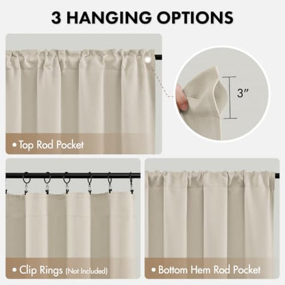 4 Panels Rod Pocket Blackout Window Curtains for Bedroom