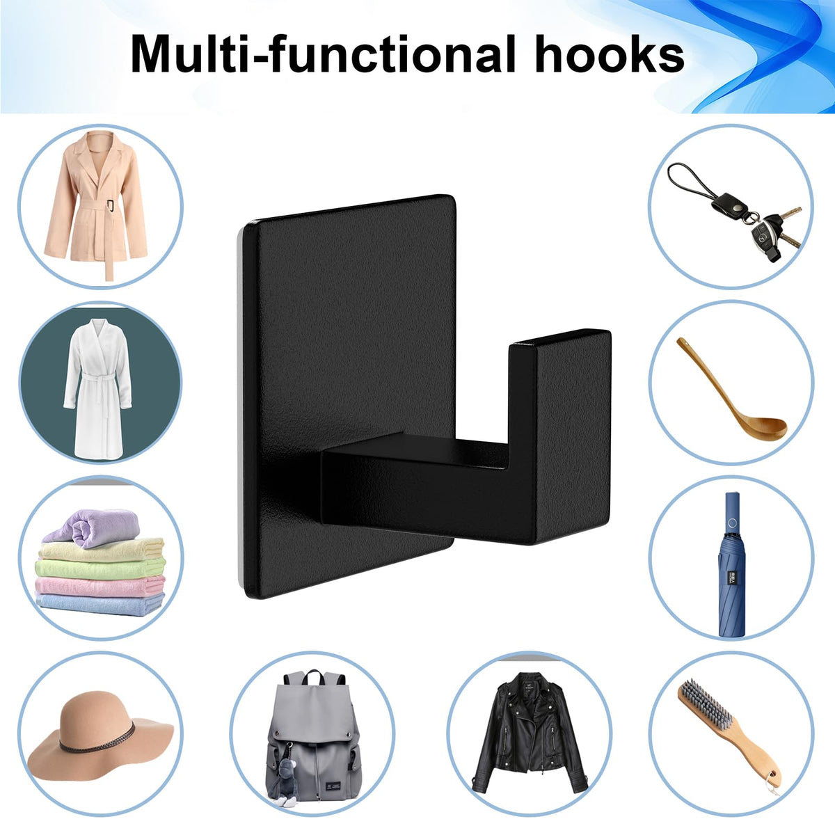 Adhesive Shower Hooks (Adhesive "7" Shape -2 Pack / Black)
