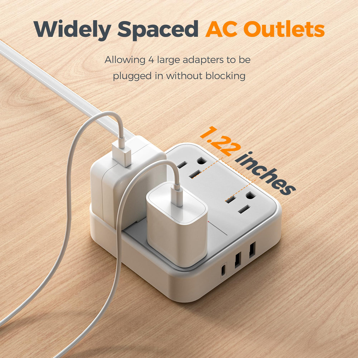 Extension Cord 5 Ft (5FT(1875W) / Grey & Surge Protector)