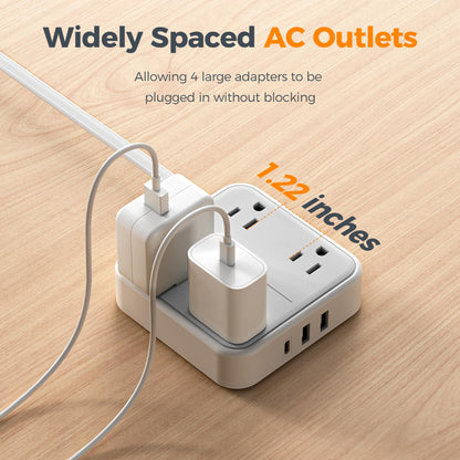 Extension Cord 5 Ft (5FT(1875W) / Grey & Surge Protector)