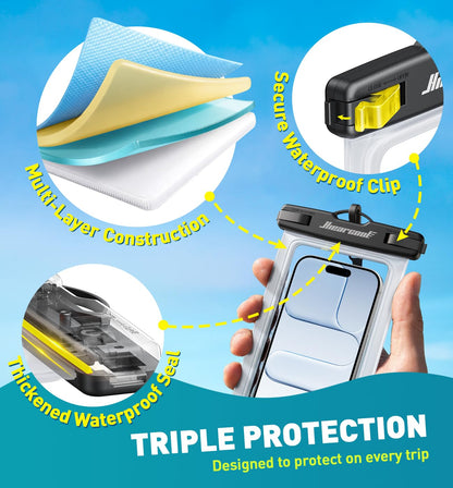 Waterproof Phone Pouch (4-Pack Black & Clear)