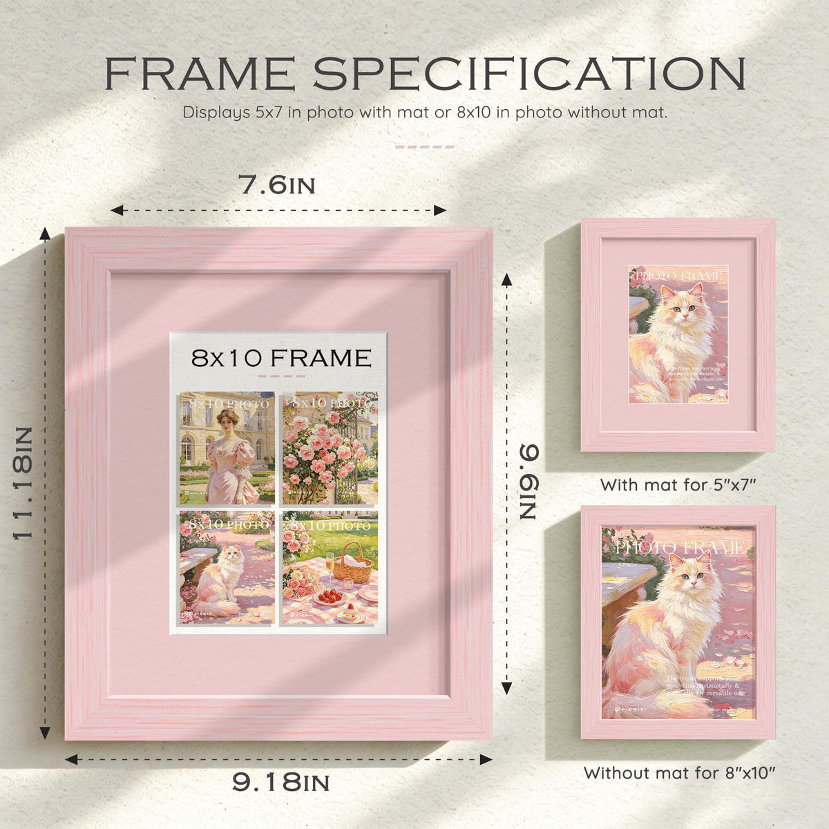 8x10 Blush Pink Wooden Picture Frame (Pink Frame Pink Mat / 8x10)