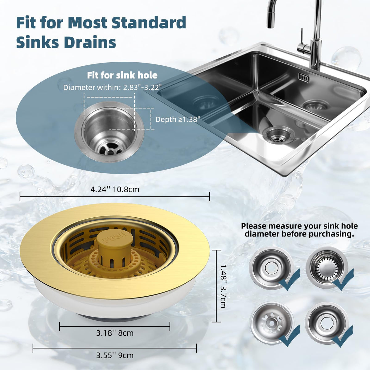 3 in 1 Kitchen Sink Drain Strainer (Brushed Gold)