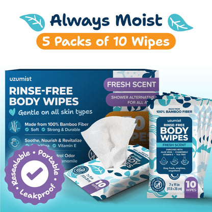 Bath Body Wipes For Adults Bathing No Rinse (50 Pack)