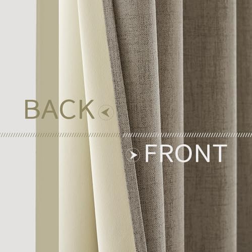 100% Blackout Linen Curtains for Bedroom 52x72 Inches Faux Linen (Faux Linen / 52"W x 72"L (Pack of 2))