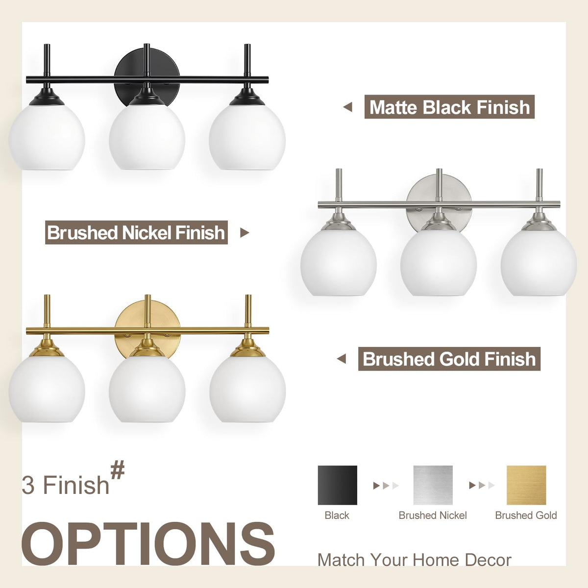 3 Light Bathroom Light Fixtures (Black / 3-Light)