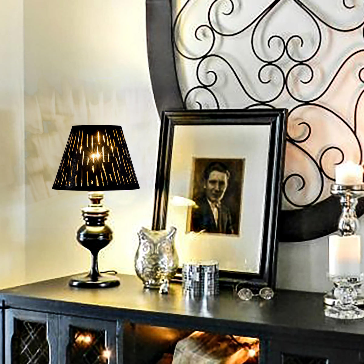 Black Lamp Shades Set of 2 Small (black-Etching / 5 × 9 × 6.4 inches (2 pack))