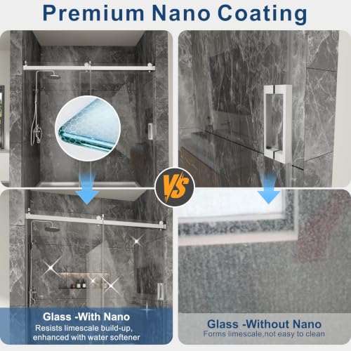 67 72" W x 76" H Frameless Bypass Sliding Shower Door for Walk in Shower