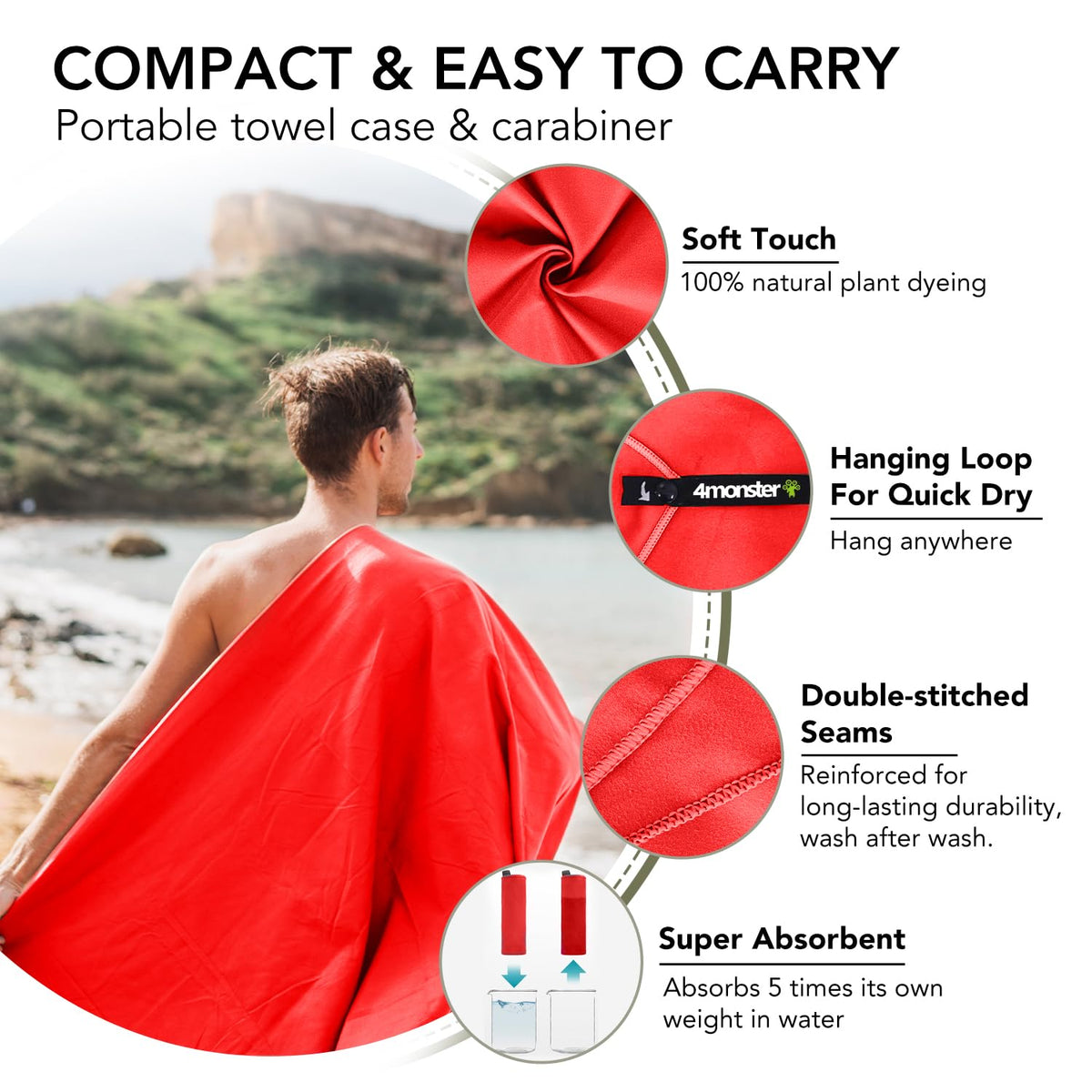 Quick Dry Microfiber Towel (Red / 20.00" x 12.00")