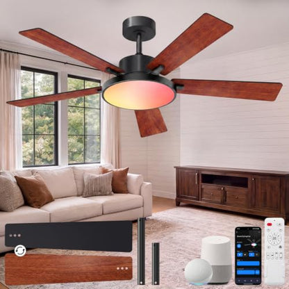 RGBCW Smart 52" 2600LM LED Ceiling Fan Light with Remote