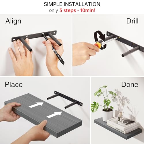 Grey Floating Shelves 15.7in (F. Grey - Industrial Edge Style / 15.7inches)