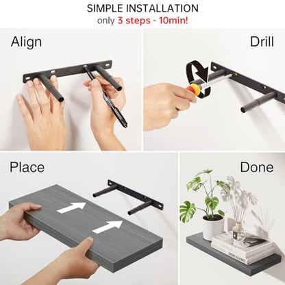 Grey Floating Shelves 15.7in (F. Grey - Industrial Edge Style / 15.7inches)