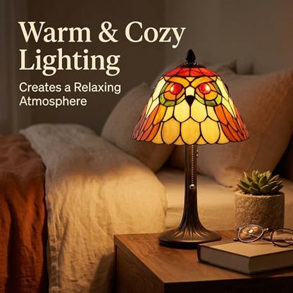 Tiffany Style Table Lamp Stained Glass Vintage Owl Bedside Light
