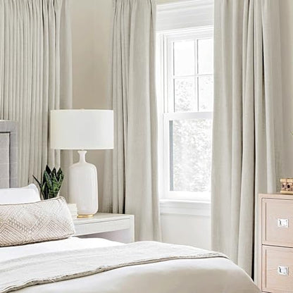 100% Blackout Linen Curtains for Bedroom 52x108 Inches Light Cream (Light Cream / 52"W x 108"L (Pack of 2))