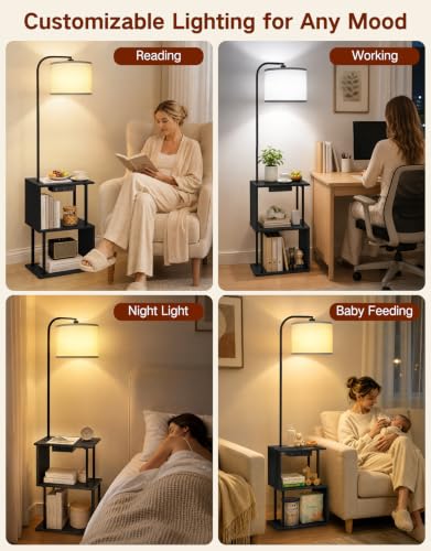 Dimmable Floor Lamp with Table & Charging Station