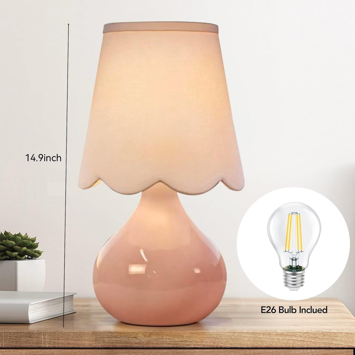 Pink Table Lamp Small Gold Bedside Lamps Dimmable Boho Bedroom Lamp with Tulip Flower Lamp Shade (Table Lamp--6)