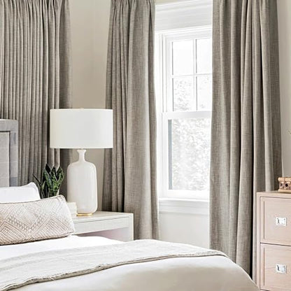 100% Blackout Linen Curtains for Bedroom 52x90 Inches Greige (Greige / 52"W x 90"L (Pack of 2))
