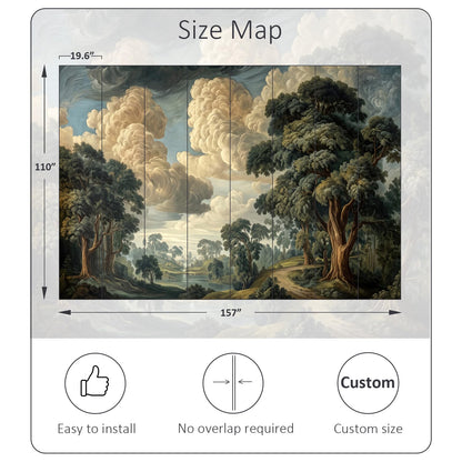 Vintage River Forest Cloud Landscape Peel and Stick Mural Wallpaper (Sa Mural 15 / 157" x 110")