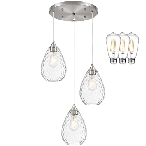 Glass Pendant Lights Kitchen Island 6" Pendant Light Fixtures Hammered Clear Glass Height Adjustable Modern Hanging Pendant Lights for Dining Room