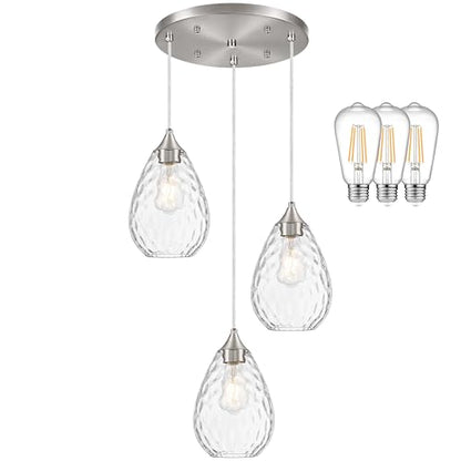 Glass Pendant Lights Kitchen Island 6" Pendant Light Fixtures Hammered Clear Glass Height Adjustable Modern Hanging Pendant Lights for Dining Room