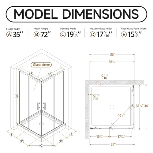Corner Shower Enclosure 35" D x 35" W x 72" H