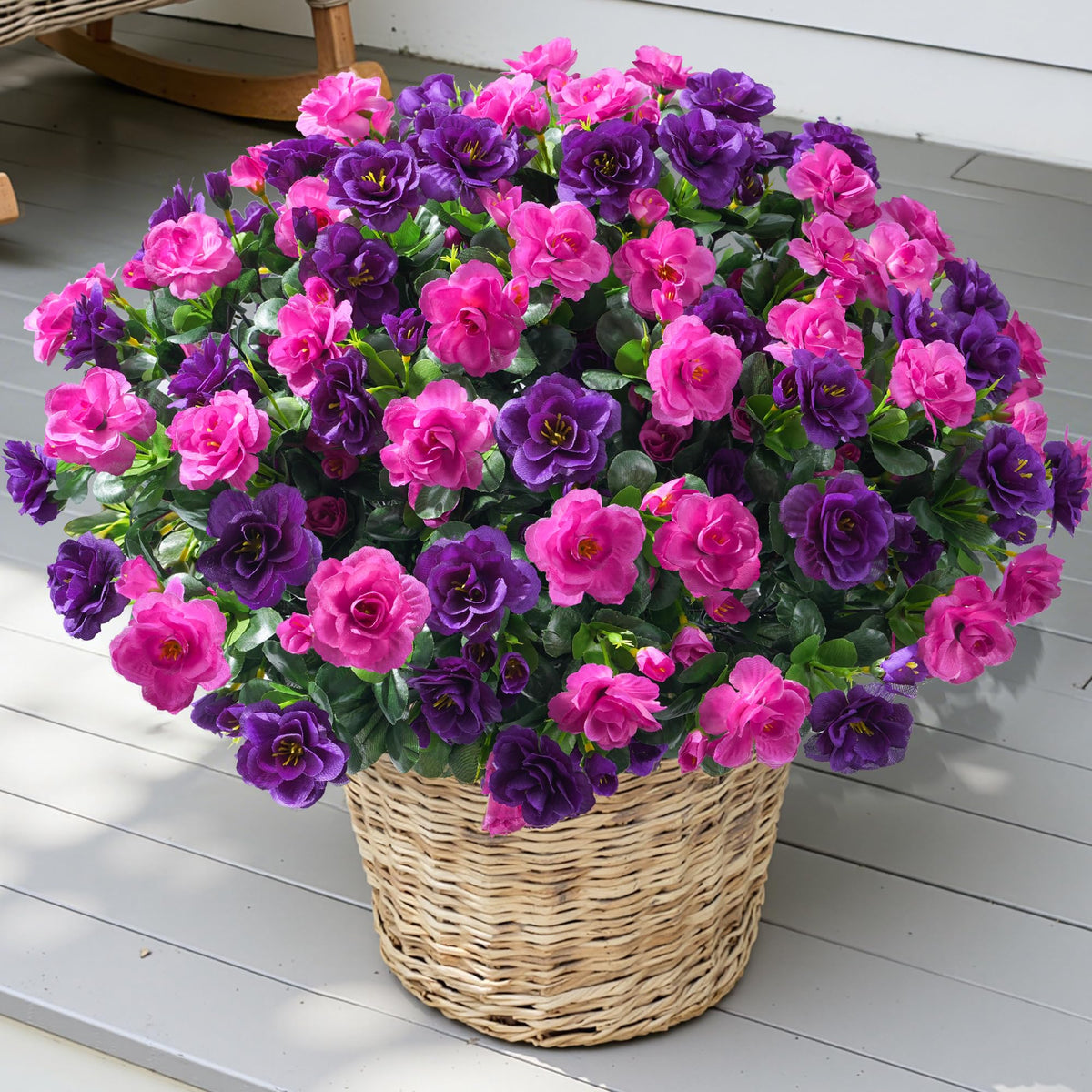 Artificial Faux Outdoor Flowers Plants for Spring Summer Decoration (Purple+fuchsia)