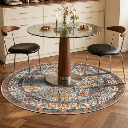 4ft Round Rug Circular Animal Print Area Rug Low Pile Indoor Rug (Beige / 4' (Round))