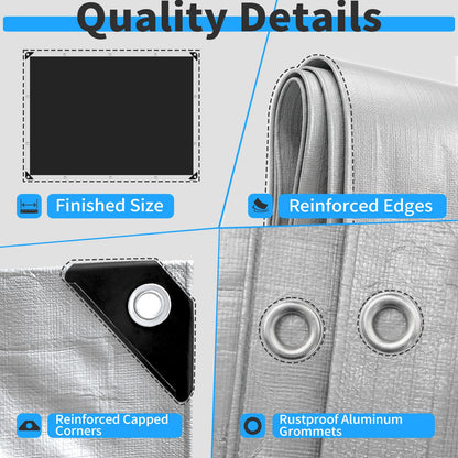 12x12FT Tarp 12 Mil Tarps Heavy Duty Waterproof (Silver&black / 1 2 X 1 2 FT)